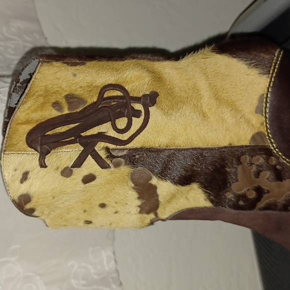 Women's mid calf boots, brown multi, suede, leather and cowhide - Picture 6 of 11